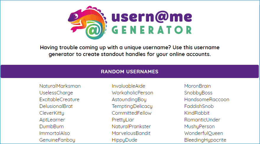 Интерфейс Usernamegenerator
